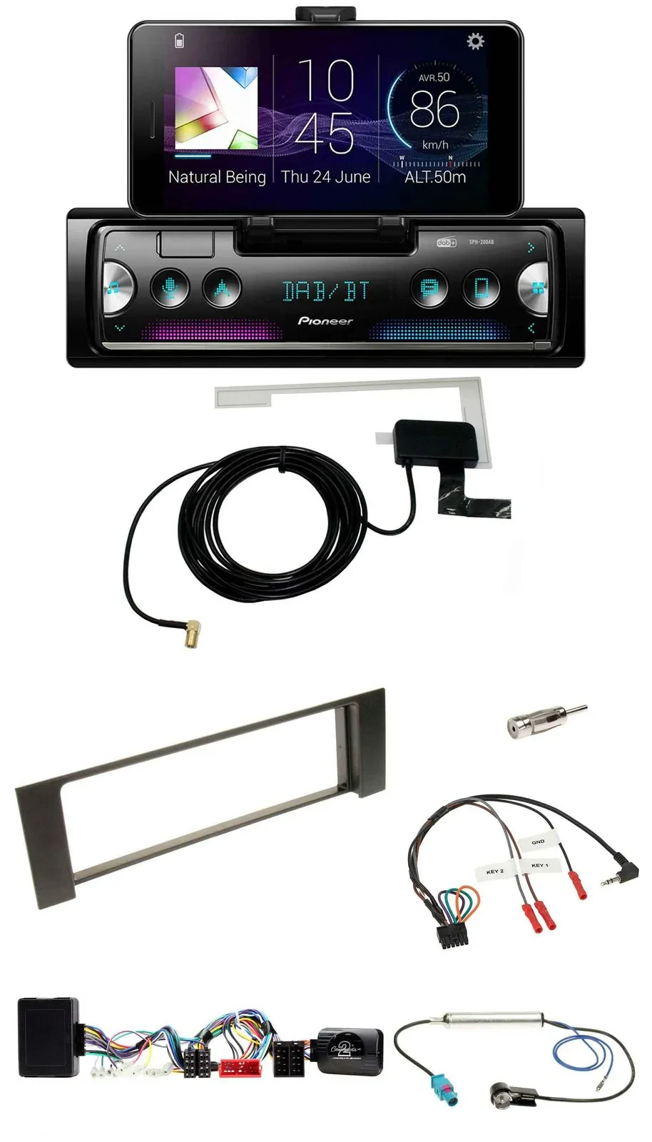 Автомагнитола Pioneer DAB, Bluetooth, USB для Audi A4 B6 (2000–2004), поддержка кнопок на руле, совместима с Bose (полностью активная)