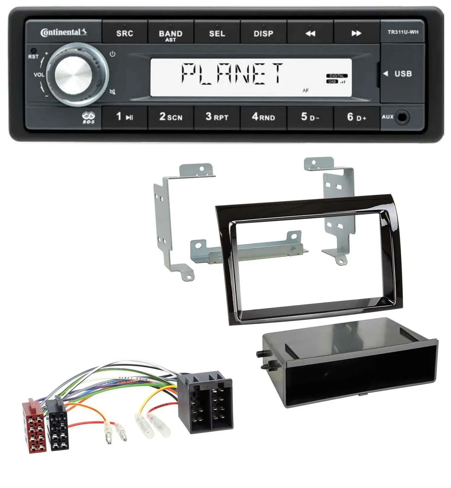Автомагнитола Continental 1-DIN, USB, MP3, AUX, для Fiat Ducato (2006–2010), черный глянец
