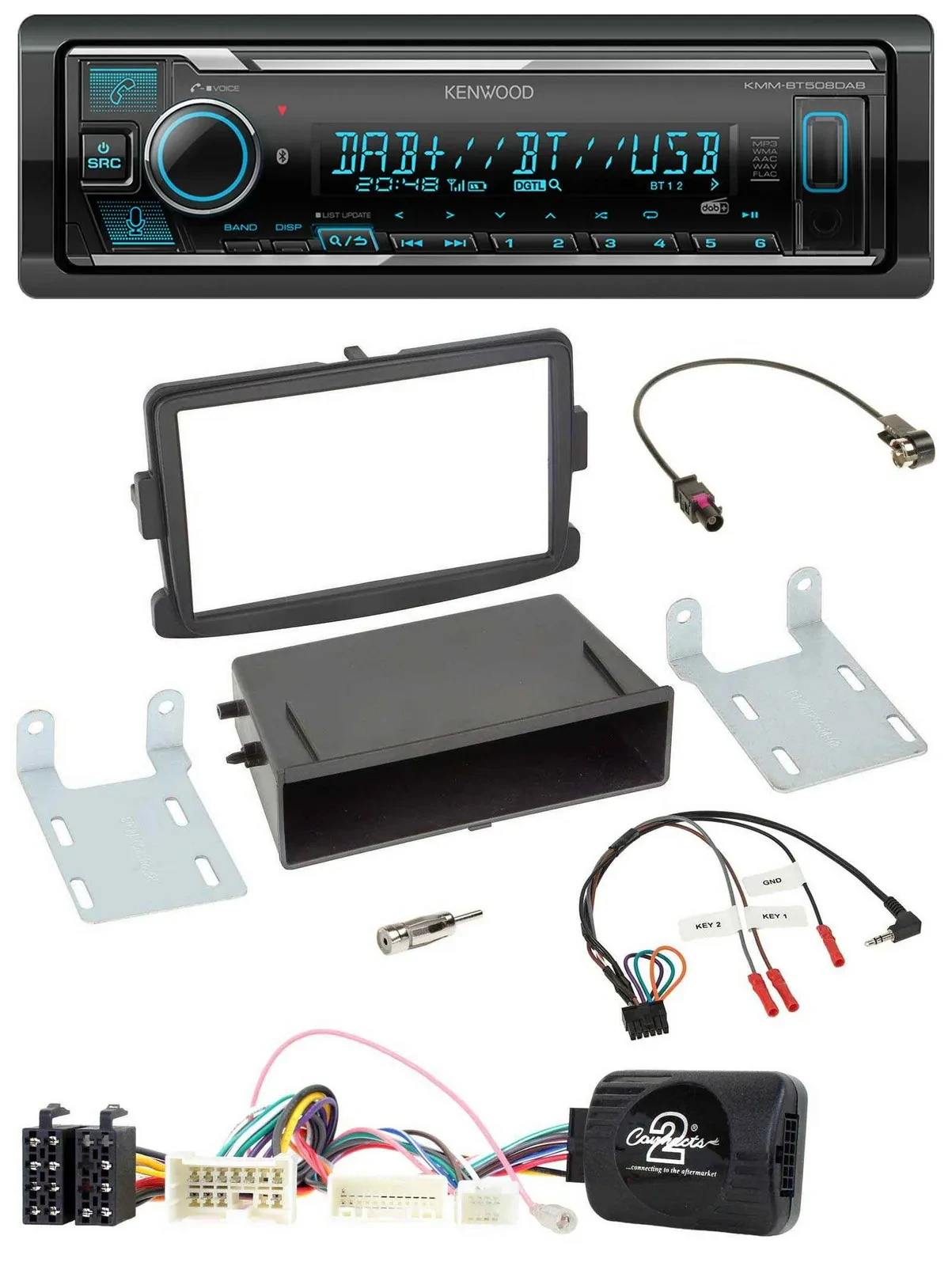Автомагнитола Kenwood Bluetooth DAB USB для Dacia Logan/Sandero (с 2012), черный