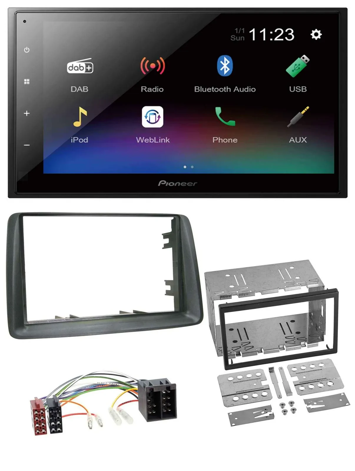 Pioneer USB Bluetooth DAB 2DIN MP3 Autoradio für Fiat Panda 2003-2012 grau