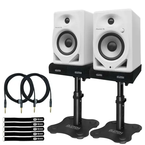 Pioneer DJ DM-50D-W/CMXEG White Studio Monitor Speakers w Desktop Stands