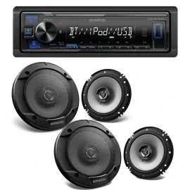 Kenwood KMM-BT232U Single-Multimedia Receiver + (4) 6.5" Coaxial Speakers