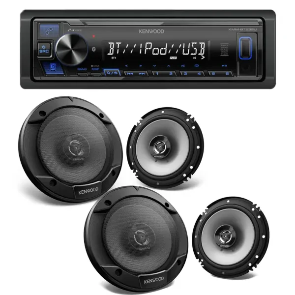 Kenwood KMM-BT232U Single-Multimedia Receiver + (4) 6.5" Coaxial Speakers
