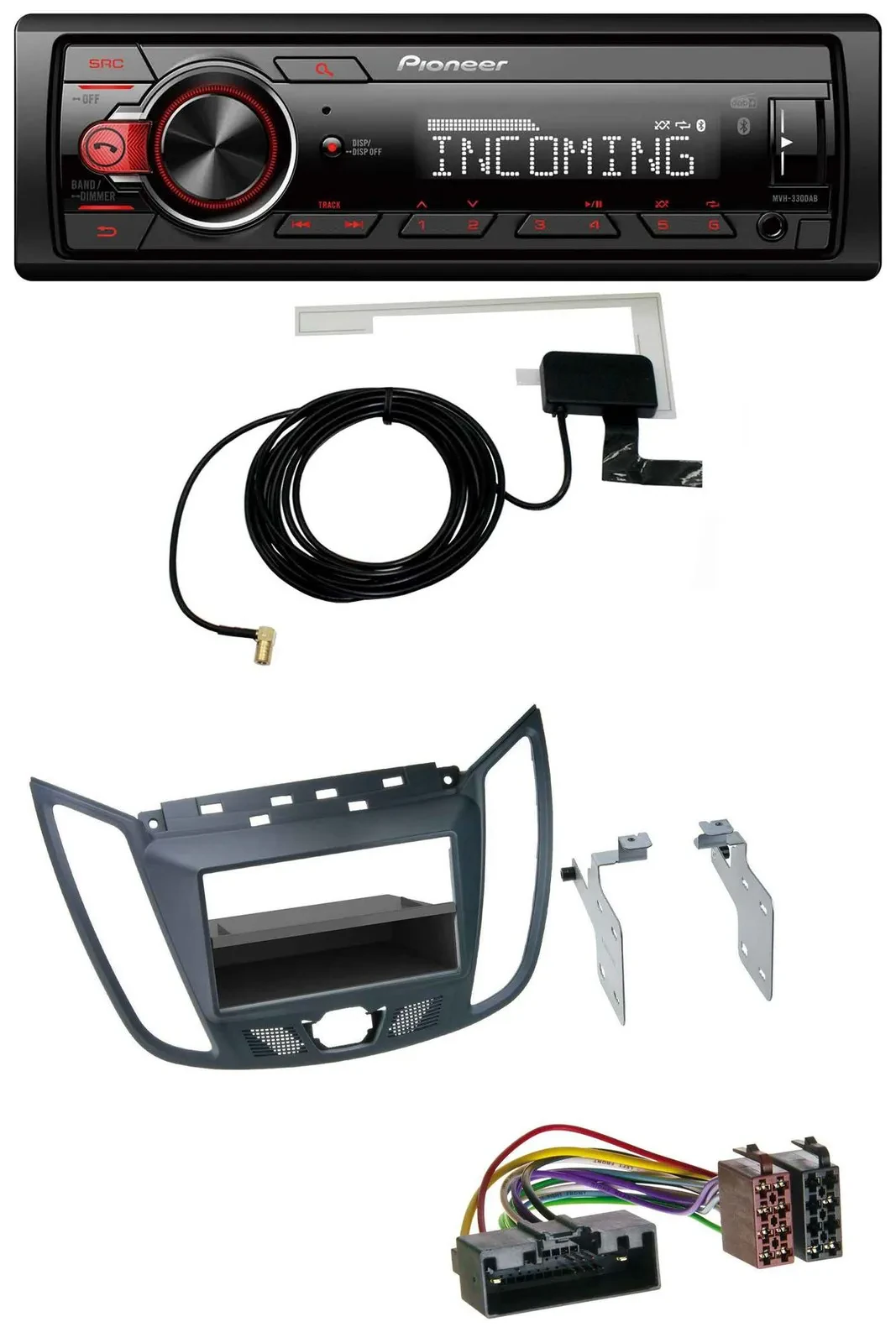 Pioneer MP3 AUX CD DAB USB Autoradio für Ford C-Max / Kuga - dunkelgrau
