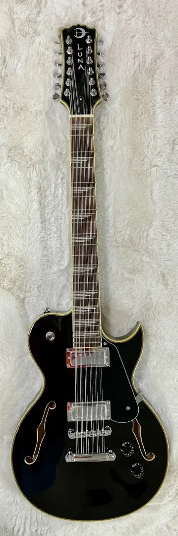 Luna Guitars Luna ATHHBG12BLK Athena Semi-Hollow-Body 12 string Electric Guitar, Black