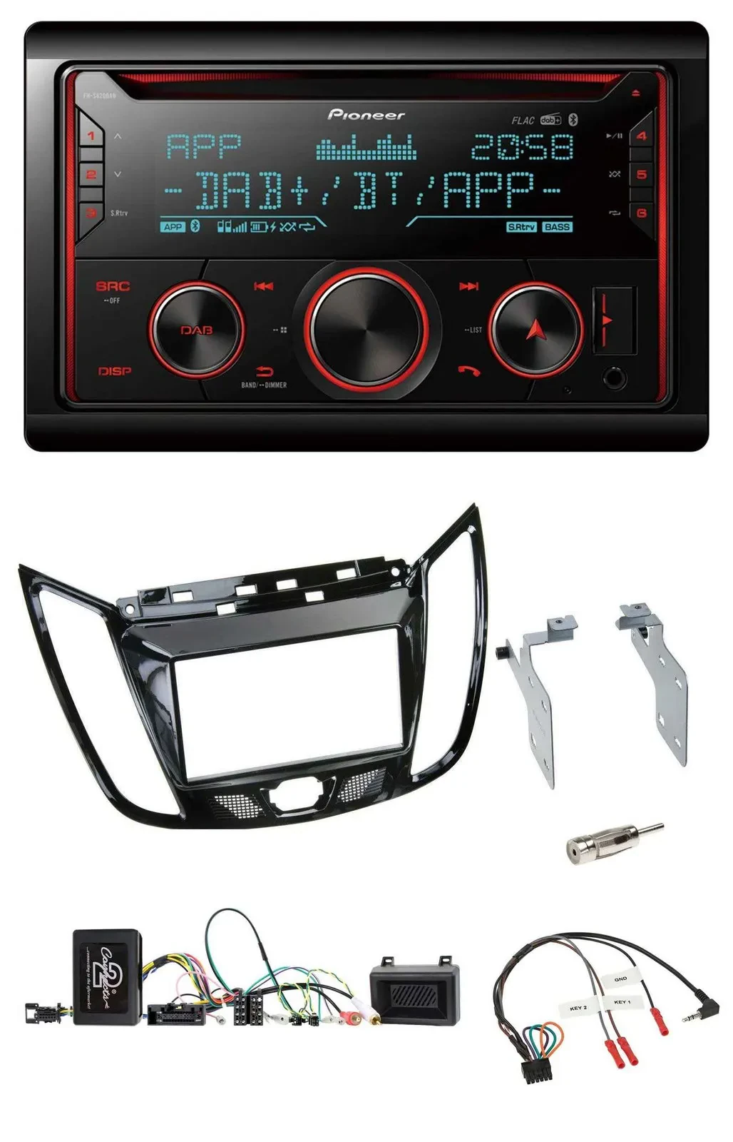 Pioneer 2DIN DAB Lenkrad Bluetooth USB CD Autoradio für Ford C-Max Kuga Klavierl