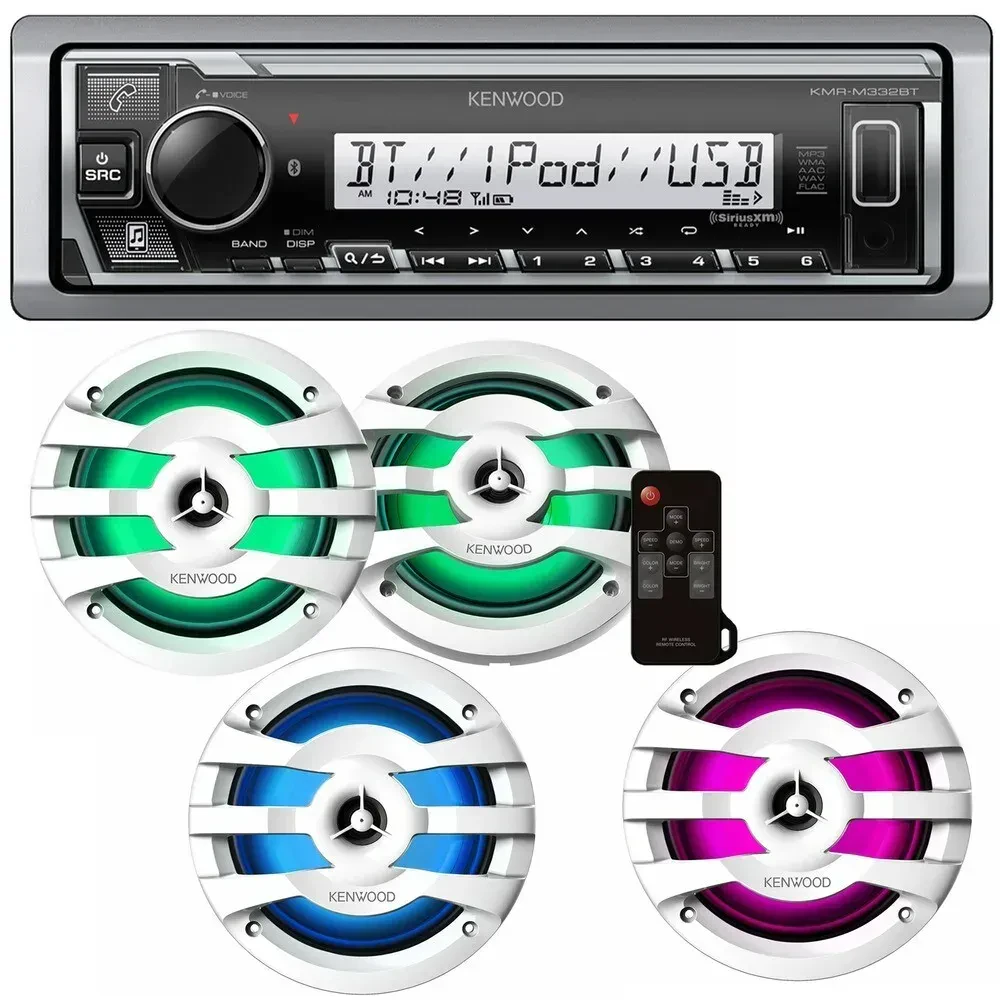Автомагнитола для морского применения Kenwood KMR-M332BT с 4 x 6.5" морскими колонками (набор)