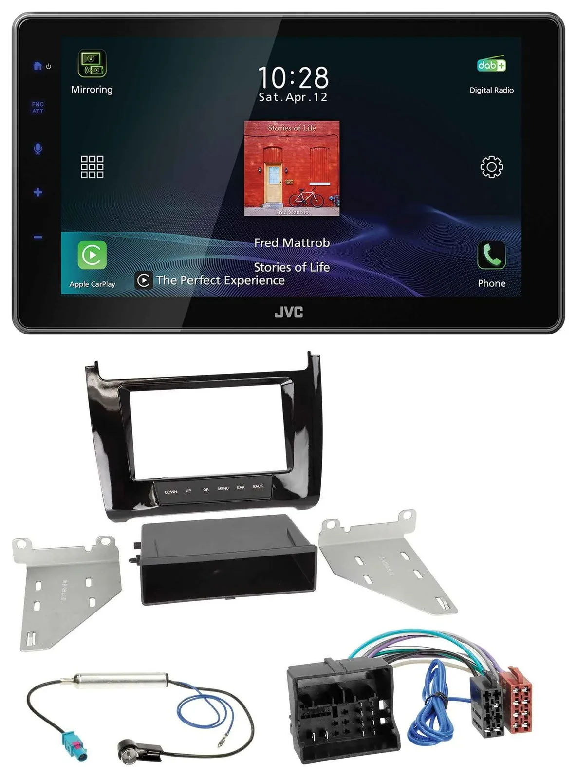 JVC DAB MP3 Bluetooth USB Autoradio für VW Polo (ab 14) - piano-schwarz