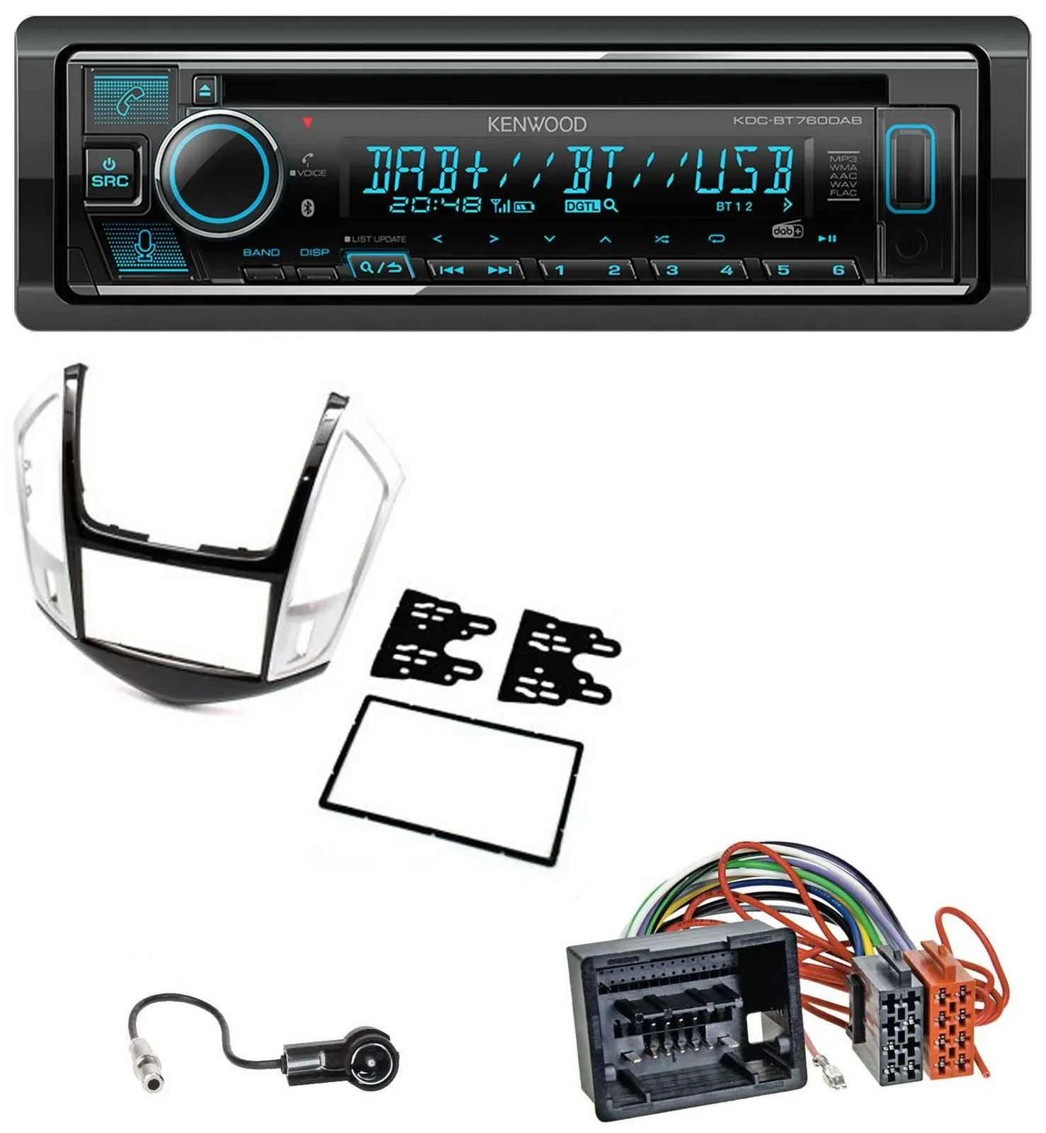 Автомагнитола Kenwood MP3 Bluetooth DAB USB CD для Chevrolet Cruze (2011–2016), серебристая