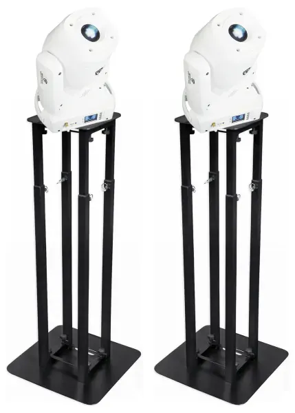 (2) Rockville ROCK SPOT 260W WHITE DJ Moving Head Spot Lights+Black Totem Stands