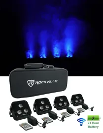 Rockville 4 PACK MINI RF3 Black DJ Par Up Lights+Bag+RF Remotes+Wireless DMX