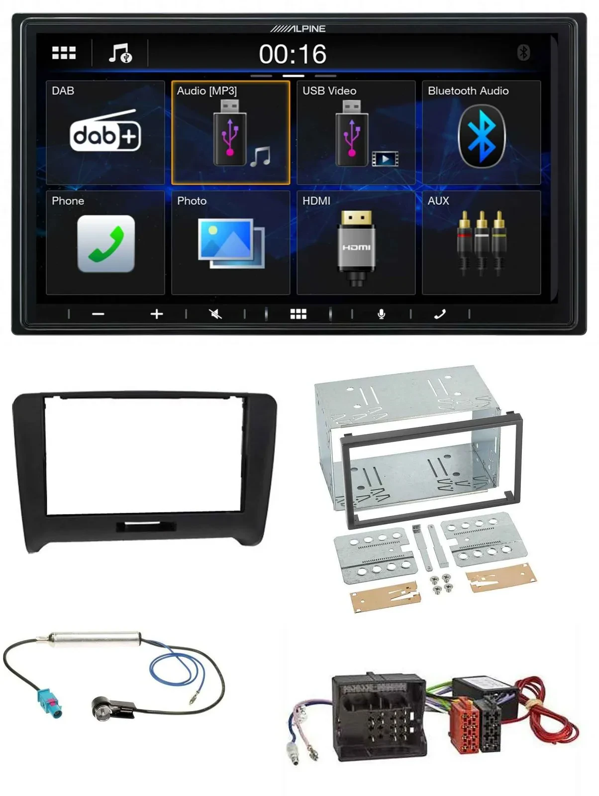 Alpine Bluetooth 2DIN MP3 DAB USB Autoradio für Audi TT 06-14 Aktivsystem Quadlo