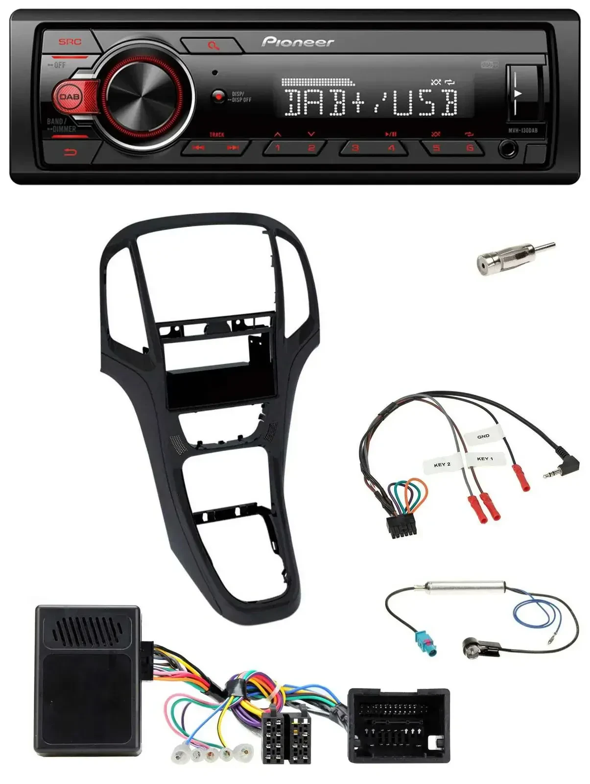 Автомагнитола для Opel Astra J Pioneer 1-DIN, DAB, USB, поддержка кнопок на руле, черный (2009–2016)