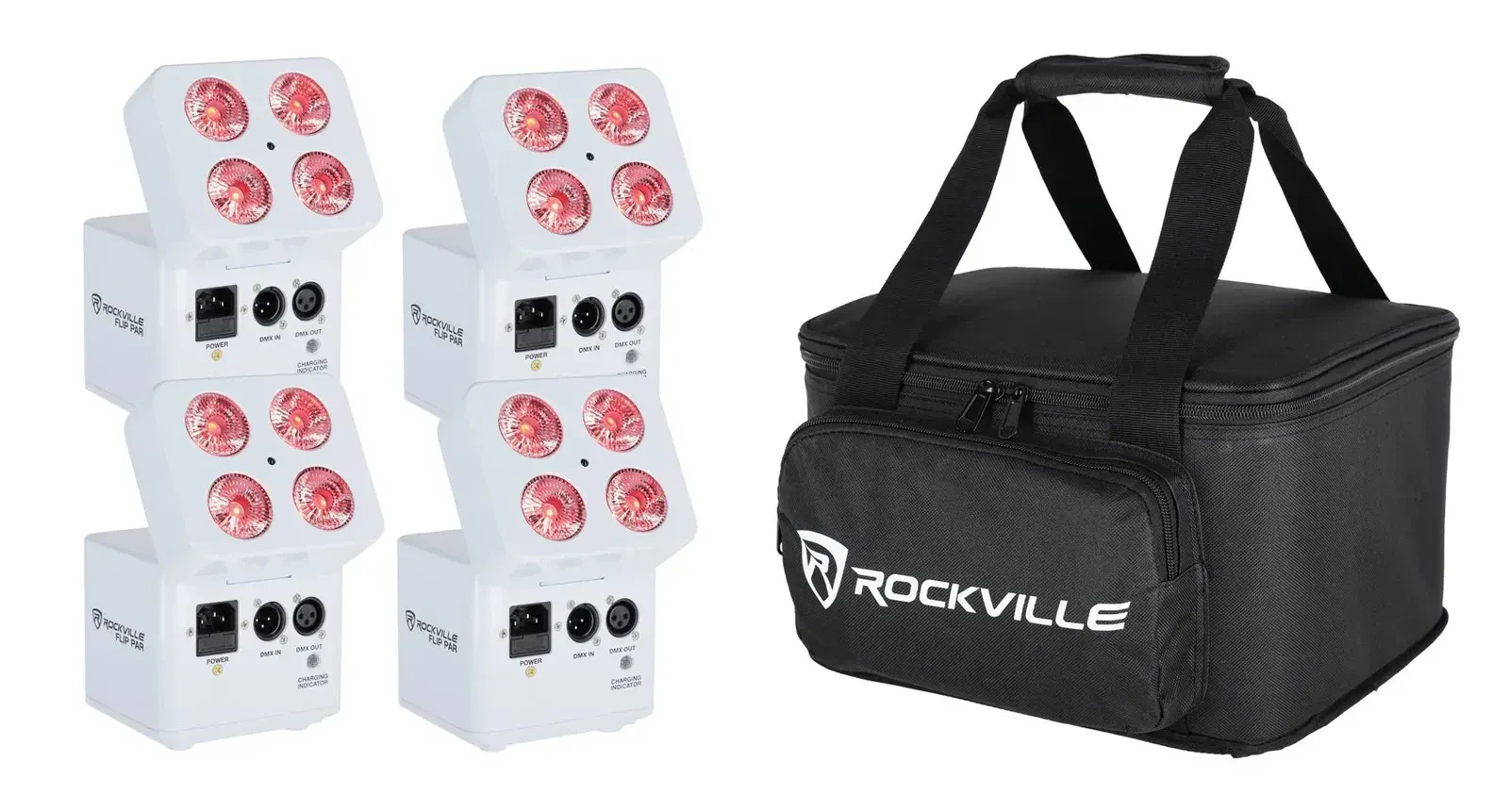 Светодиодный прибор Rockville FLIP 4 PACK White с чехлом (4 штуки)