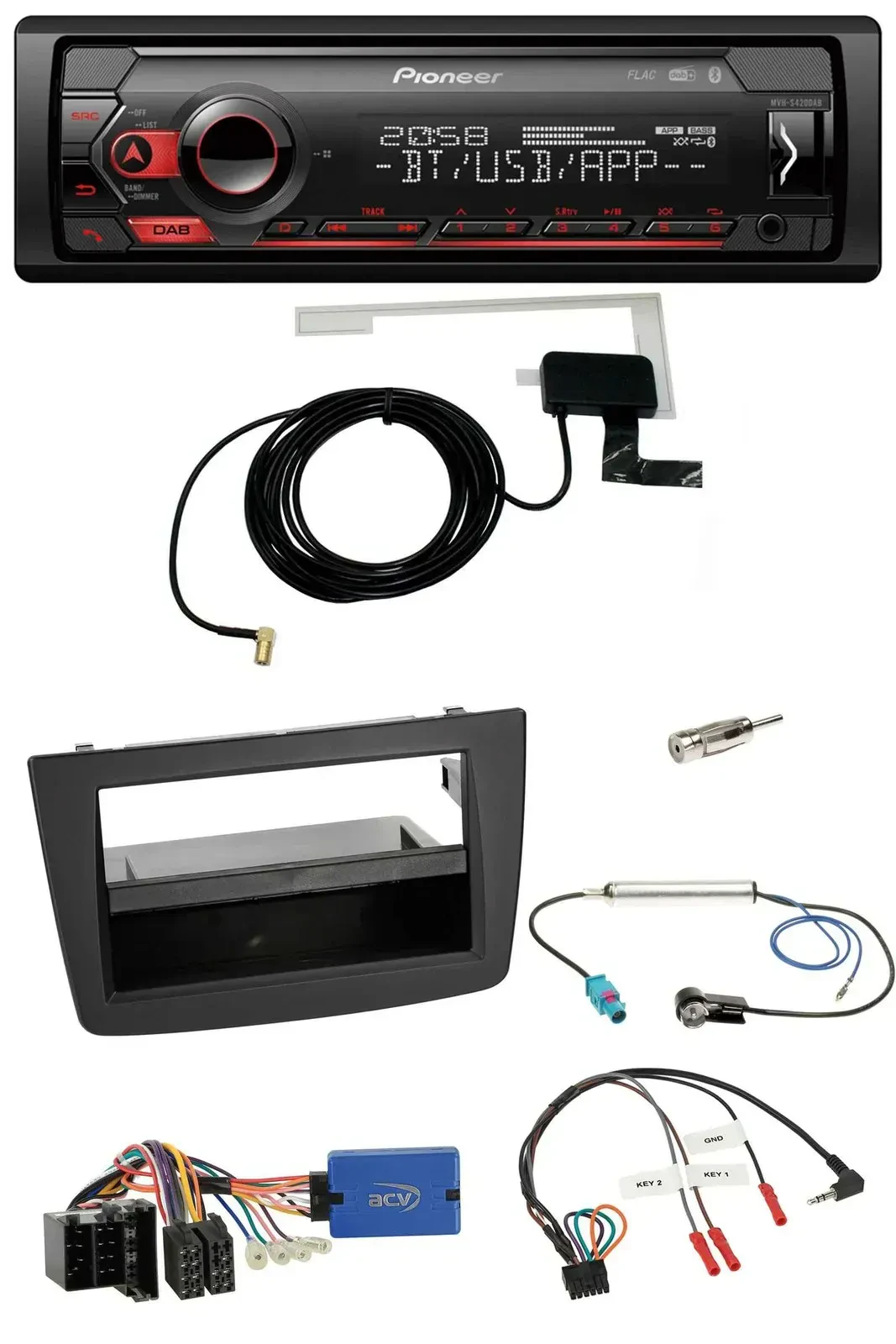 Автомагнитола для Alfa Romeo Mito (2013–2018) Pioneer DAB, USB, Bluetooth, поддержка кнопок на руле, ISO