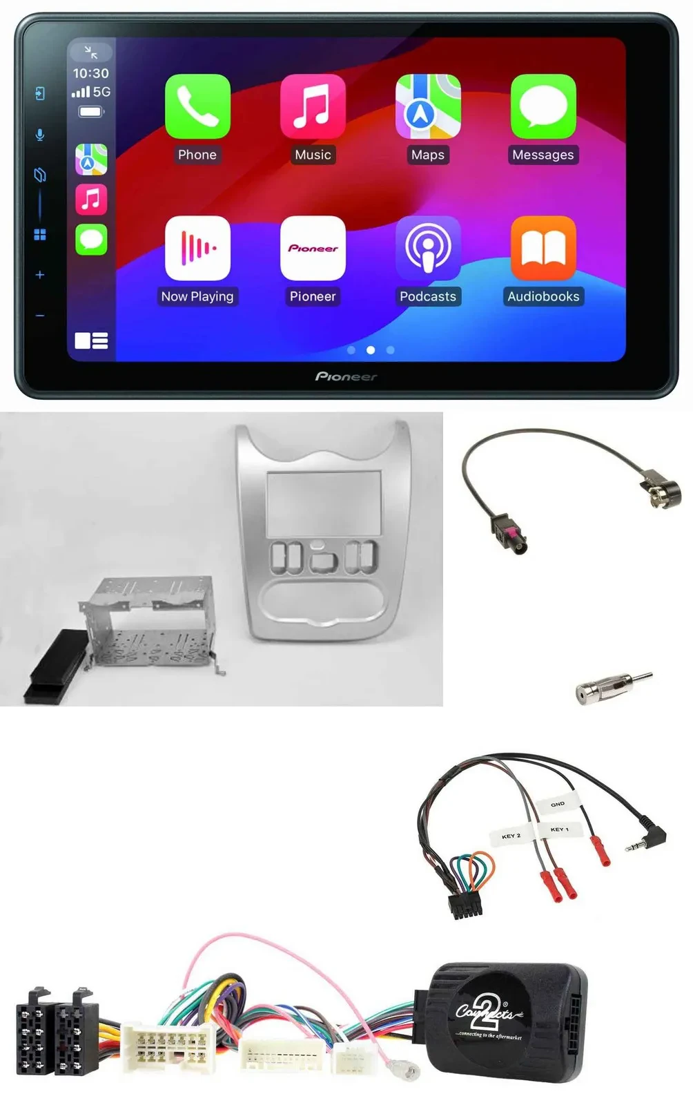 Pioneer Bluetooth 2DIN USB Lenkrad DAB Autoradio für Dacia ab 2012 hellsilber