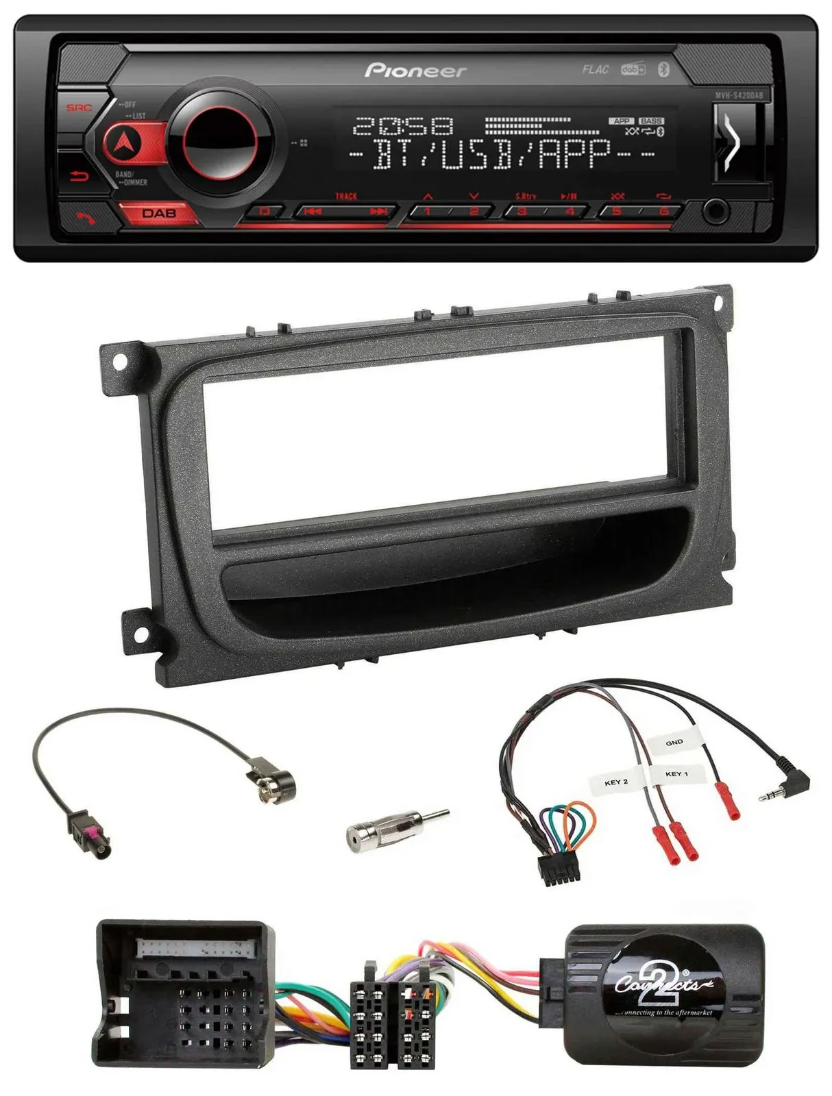 Автомагнитола Pioneer USB, DAB, Bluetooth для Ford Mondeo/S-Max (2007–2014), черный, с поддержкой управления на руле