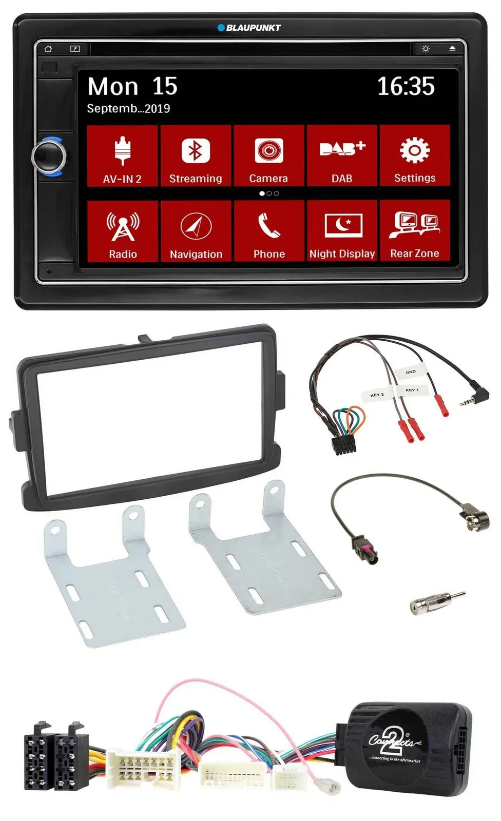 Blaupunkt Lenkrad DAB TMC 2DIN USB Bluetooth Navigation für Dacia ab 2012 schwar
