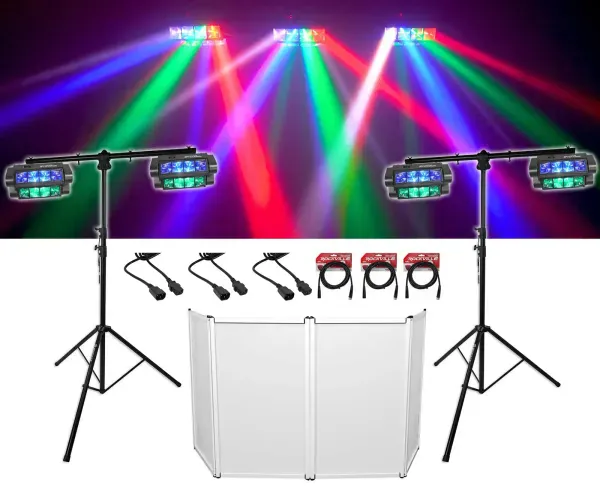 (4) Rockville Spyder LED Beam Moving Head DMX DJ Party Lights+(2) Stands+Facade