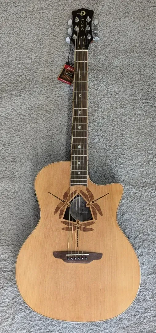 Luna Oracle Dragonfly Solid Top Folk Cutaway Acoustic-Electric Guitar - Natural