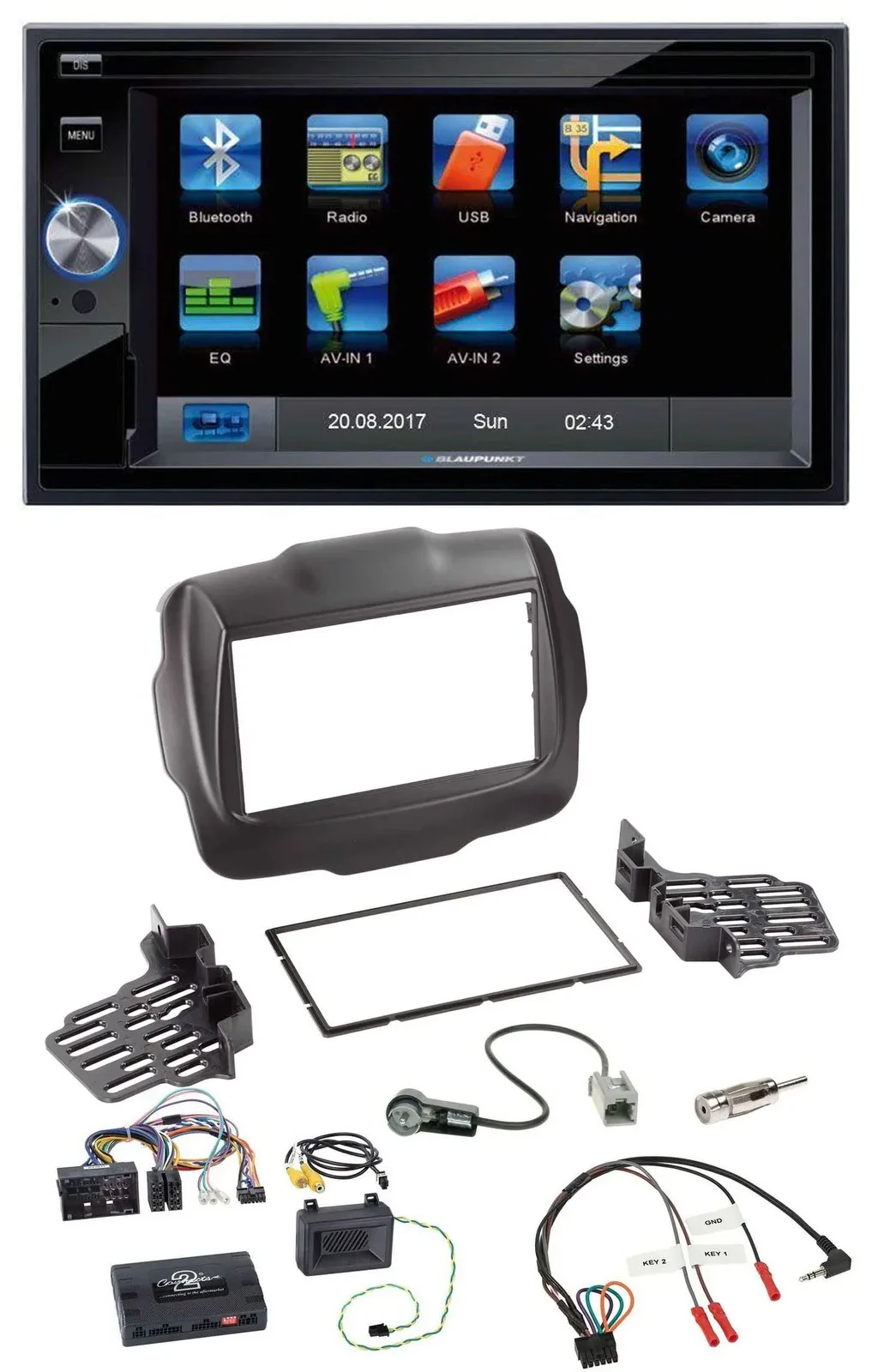 Blaupunkt 2DIN Bluetooth TMC USB Lenkrad SD Navigation für Jeep Renegade ab 2015