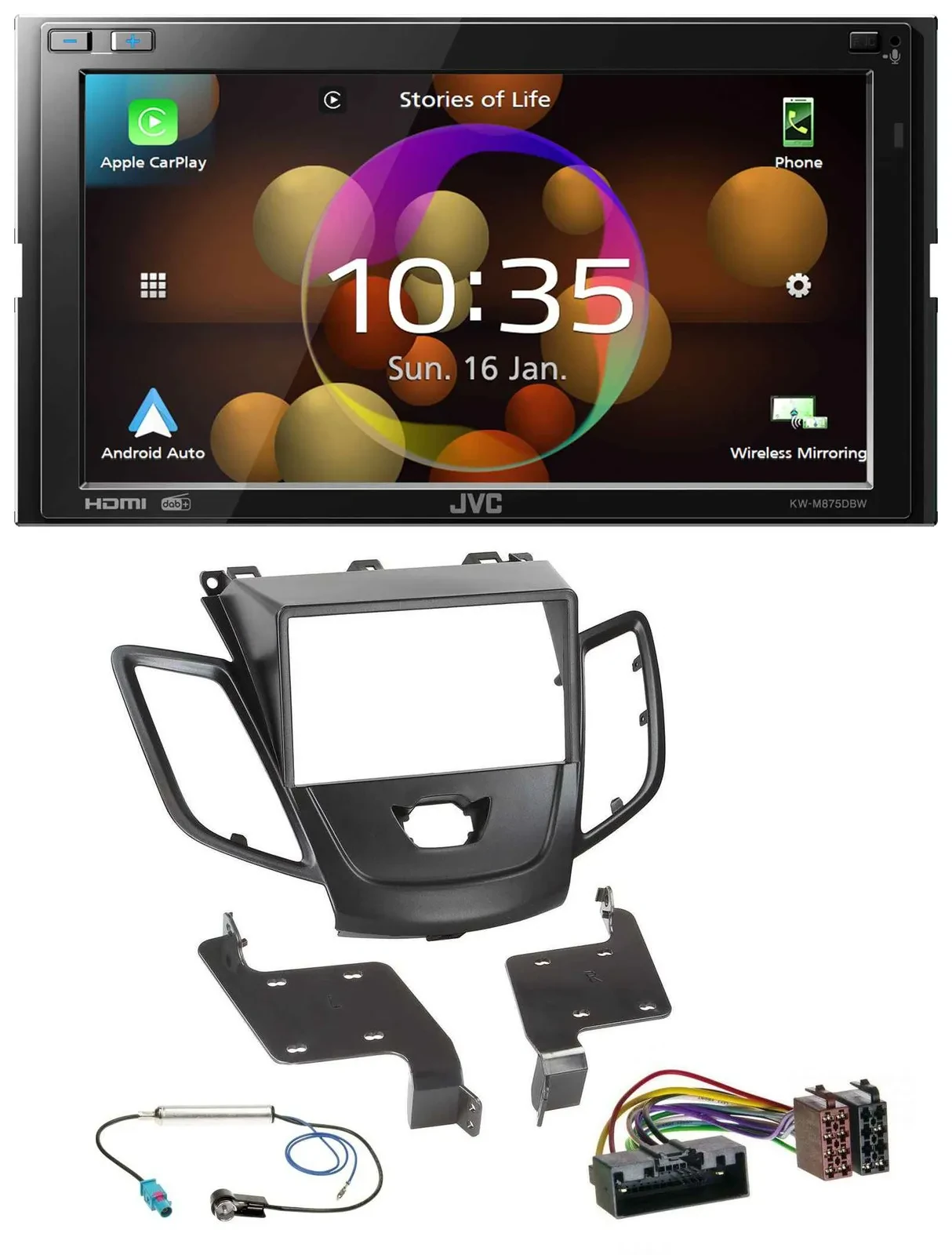 JVC DAB MP3 2DIN Bluetooth USB Autoradio für Ford Fiesta 10-17 schwarz