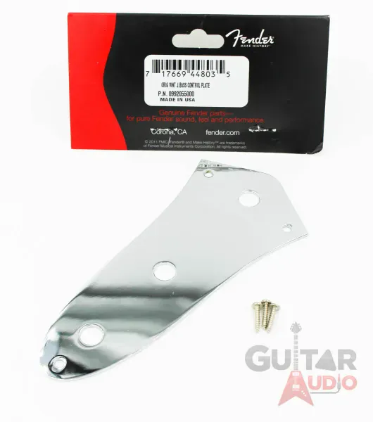 Genuine Fender 3-Hole 62 Jazz Bass CHROME Control Plate Cover with Screws