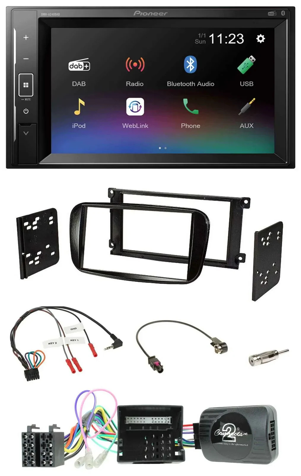 Pioneer DAB Lenkrad 2DIN Bluetooth USB Autoradio für Ford Focus C-Max CAN-Bus gl