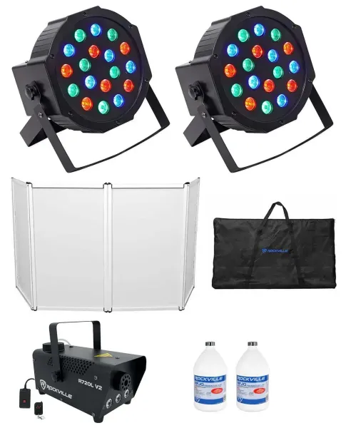 Rockville RFAAW DJ Event Facade Booth+Travel Bag+Fogger+Fluid+2) RGB Wash Lights