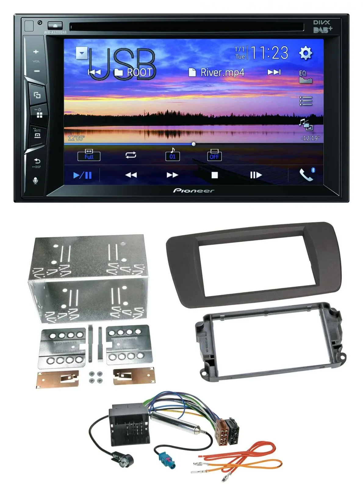 Автомагнитола для Seat Ibiza (с 2008) Pioneer 2 DIN, Bluetooth, USB, DVD, DAB, MP3, серый (tuam-grey)