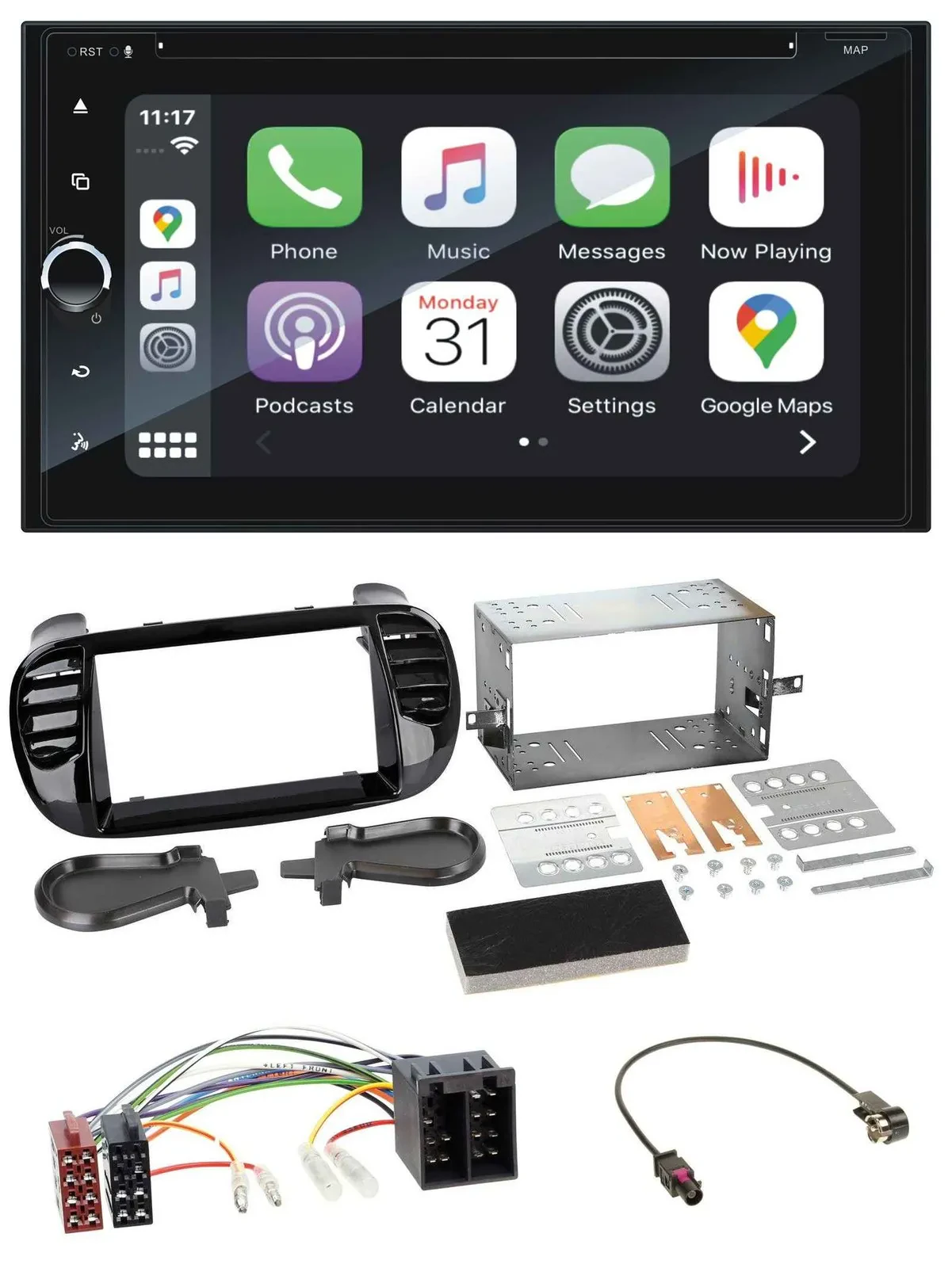 Blaupunkt 2DIN Bluetooth DAB USB DVD MP3 Autoradio für Fiat 500 ab 12 ISO schwar