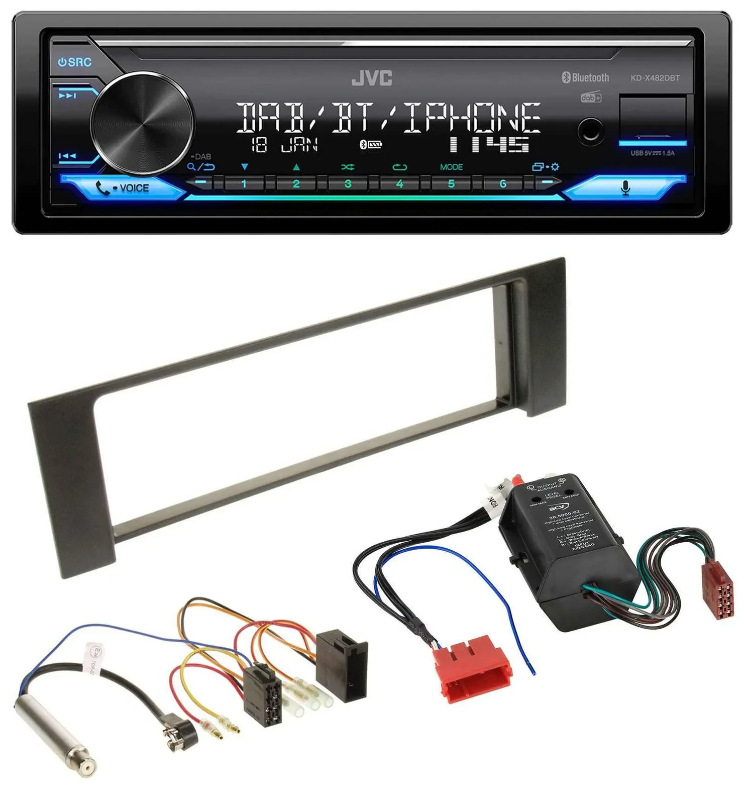 JVC Bluetooth DAB USB MP3 Autoradio für Audi A4 B6 00-04 Bose Aktivsystem Mini-I