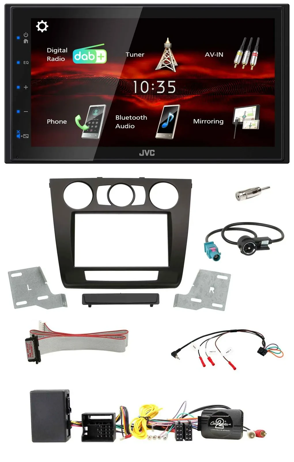 Автомагнитола JVC 2-DIN, USB, Bluetooth, DAB, для BMW 1 серии E87/E8