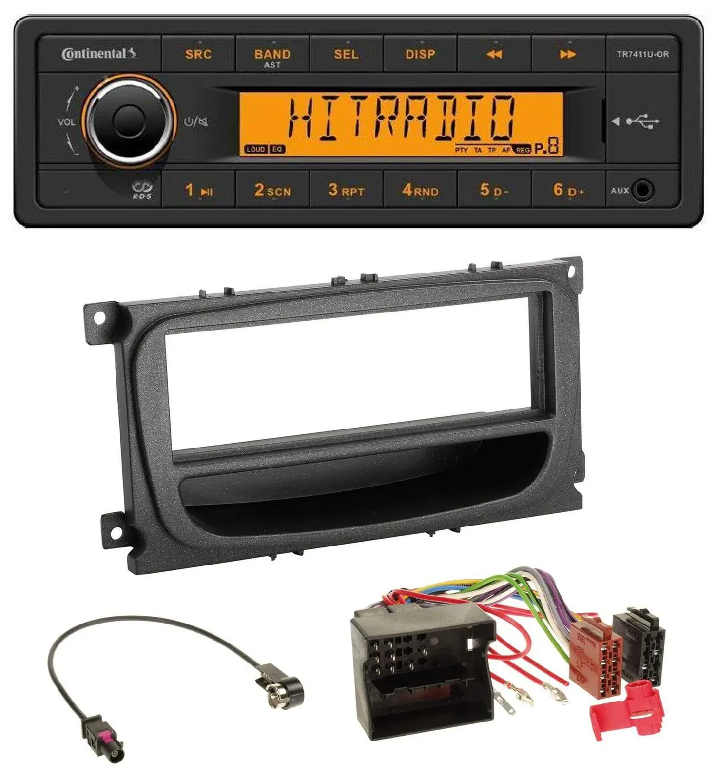 Continental 1DIN USB AUX MP3 Autoradio für Ford Mondeo S-Max 07-14 Ablagefach sc