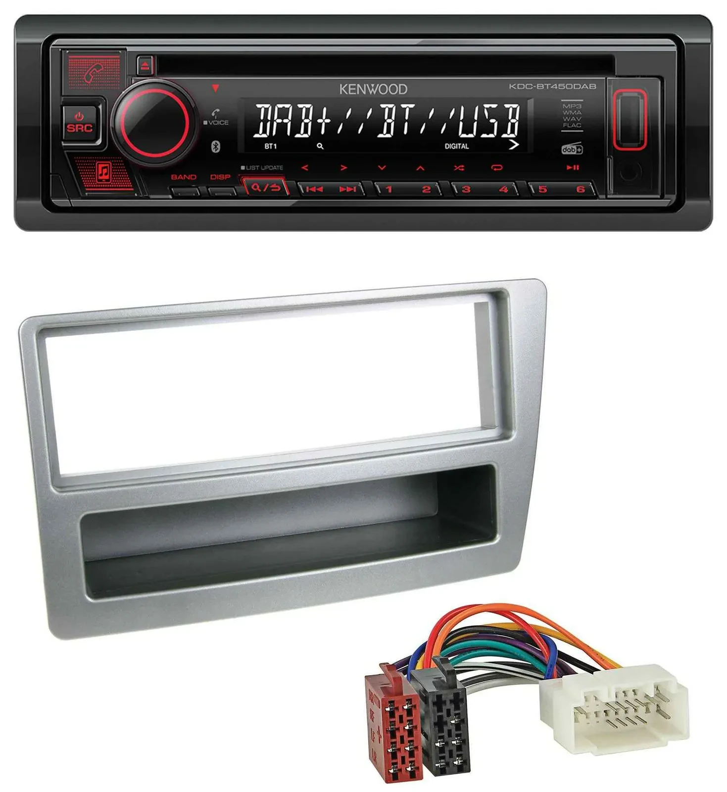 Автомагнитола Kenwood для Honda Civic 2004–2006, CD/MP3, USB, Bluetooth, DAB, серебристая