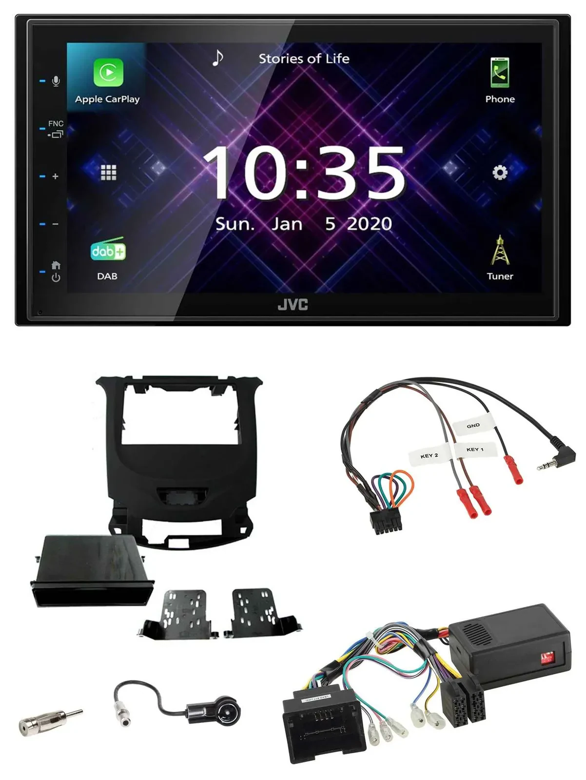 JVC DAB 2DIN Lenkrad Bluetooth USB Autoradio für Chevrolet Cruze ab 2016 klavier