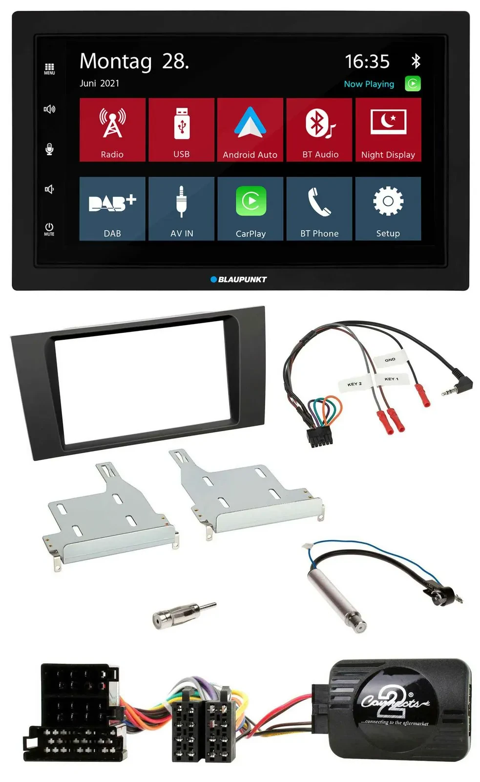 Blaupunkt Lenkrad Bluetooth DAB 2DIN USB Autoradio für Audi A4 1999-2001