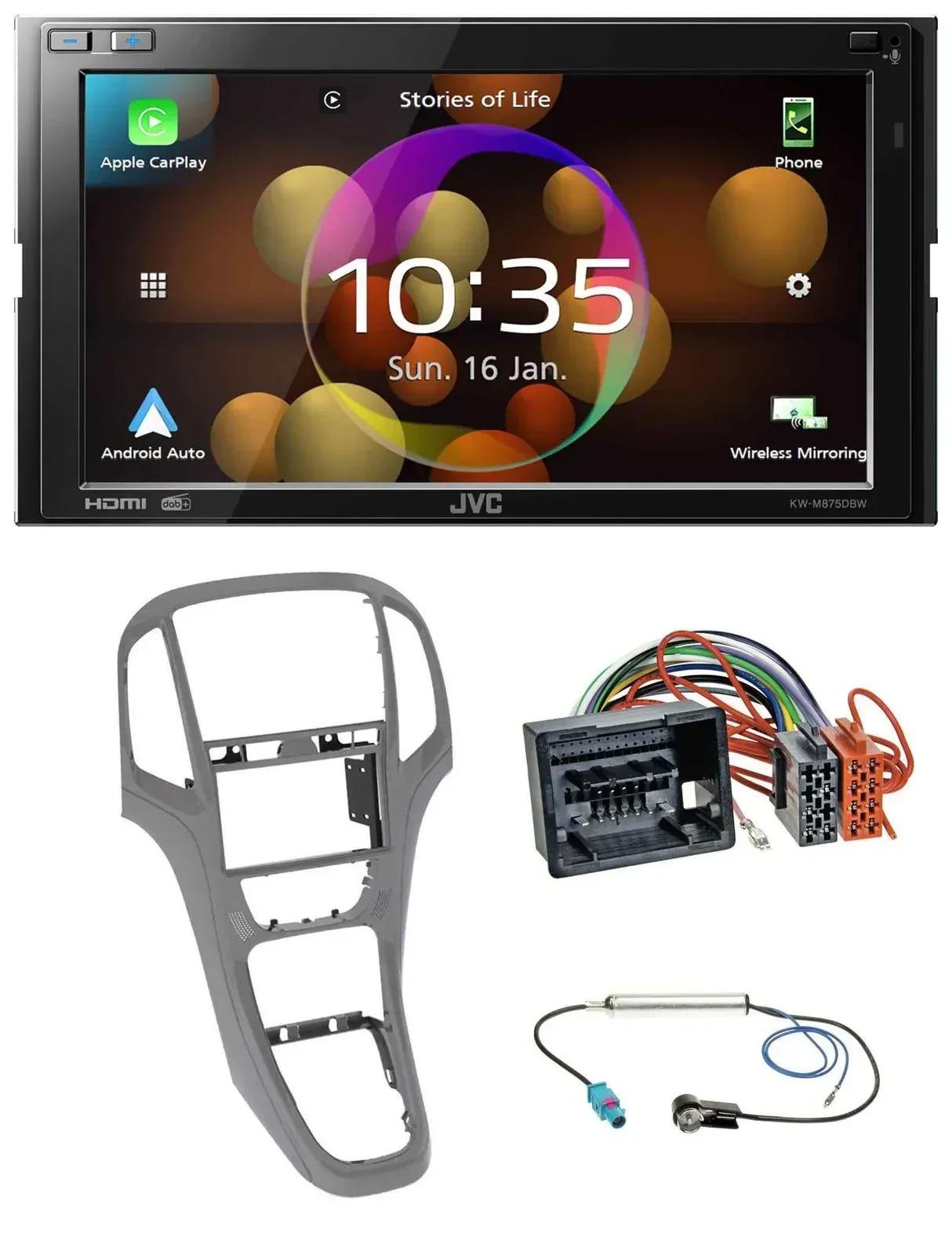 JVC DAB MP3 2DIN Bluetooth USB Autoradio für Opel Astra J ab 09 Titangrau