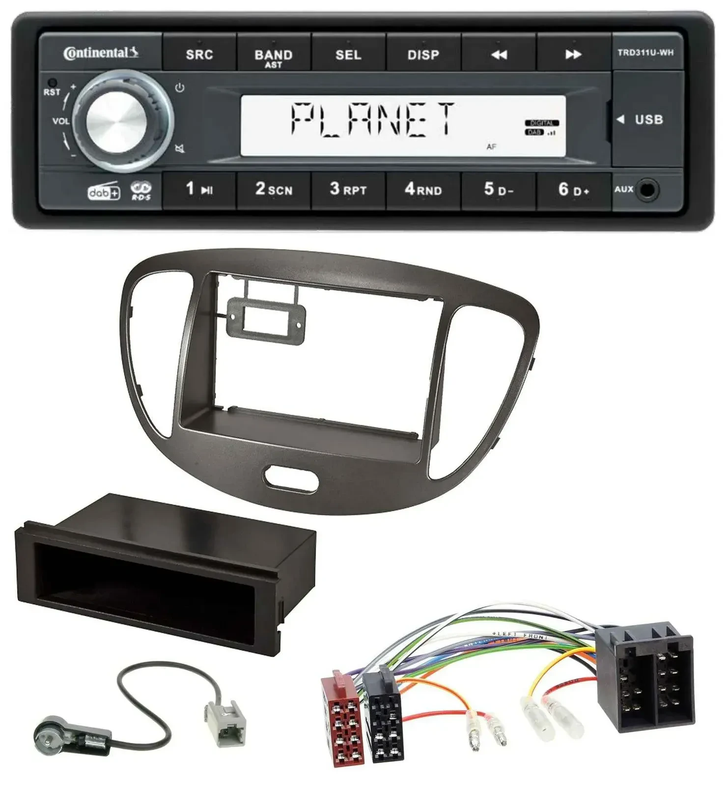 Continental MP3 AUX USB DAB 1DIN Autoradio für Hyundai i10 2008-2013 dunkelsilbe
