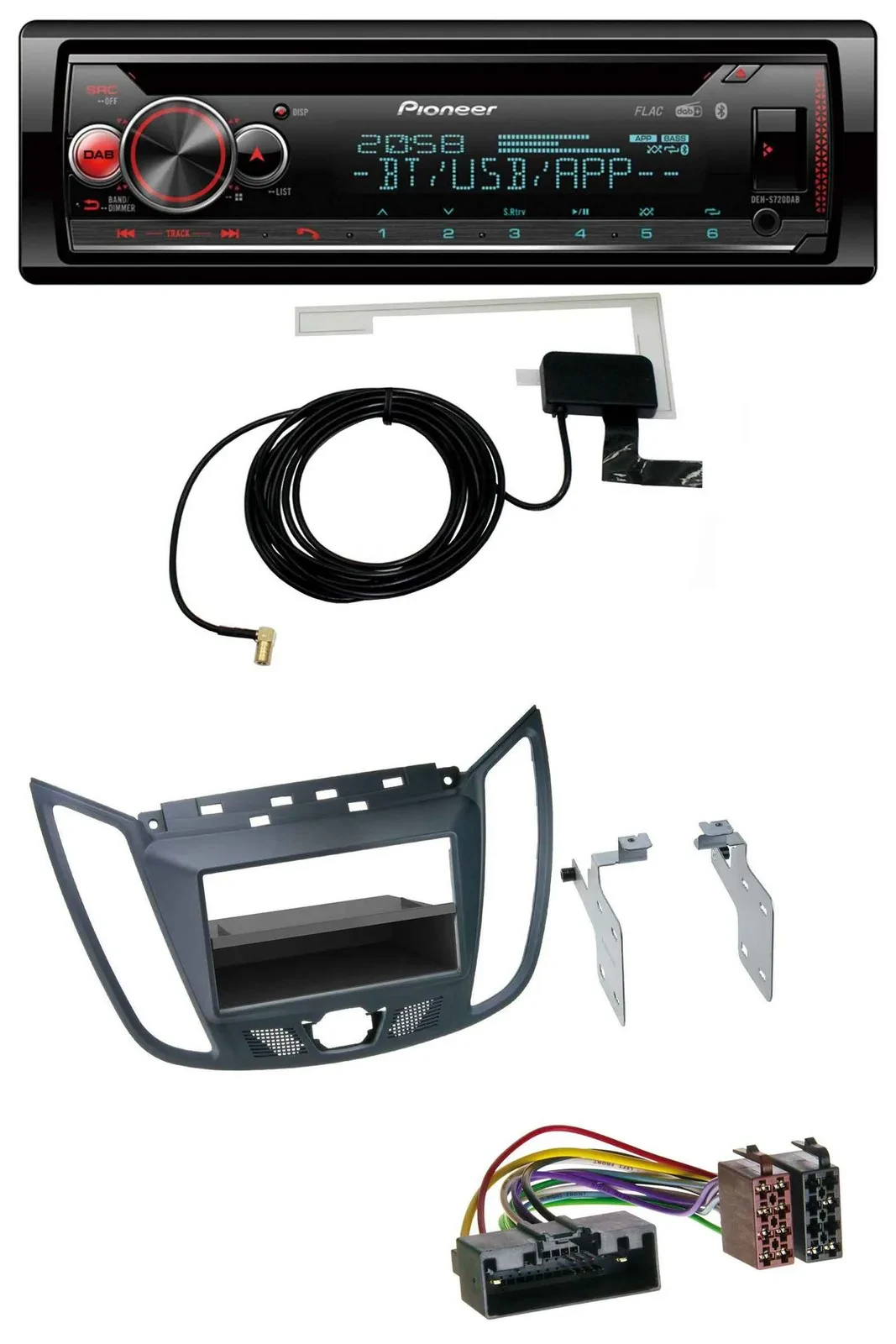 Автомагнитола для Ford C-Max/Kuga Pioneer DAB, CD, MP3, USB, Bluetooth, темно-серый