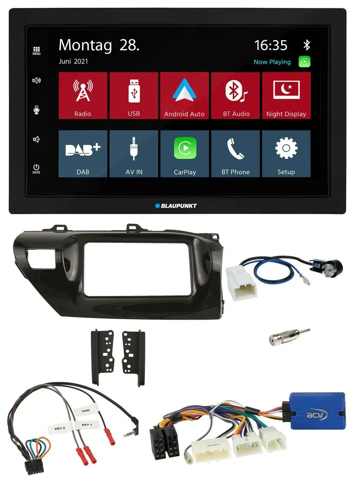 Blaupunkt Lenkrad Bluetooth DAB 2DIN USB Autoradio für Toyota Hilux 2015-2020