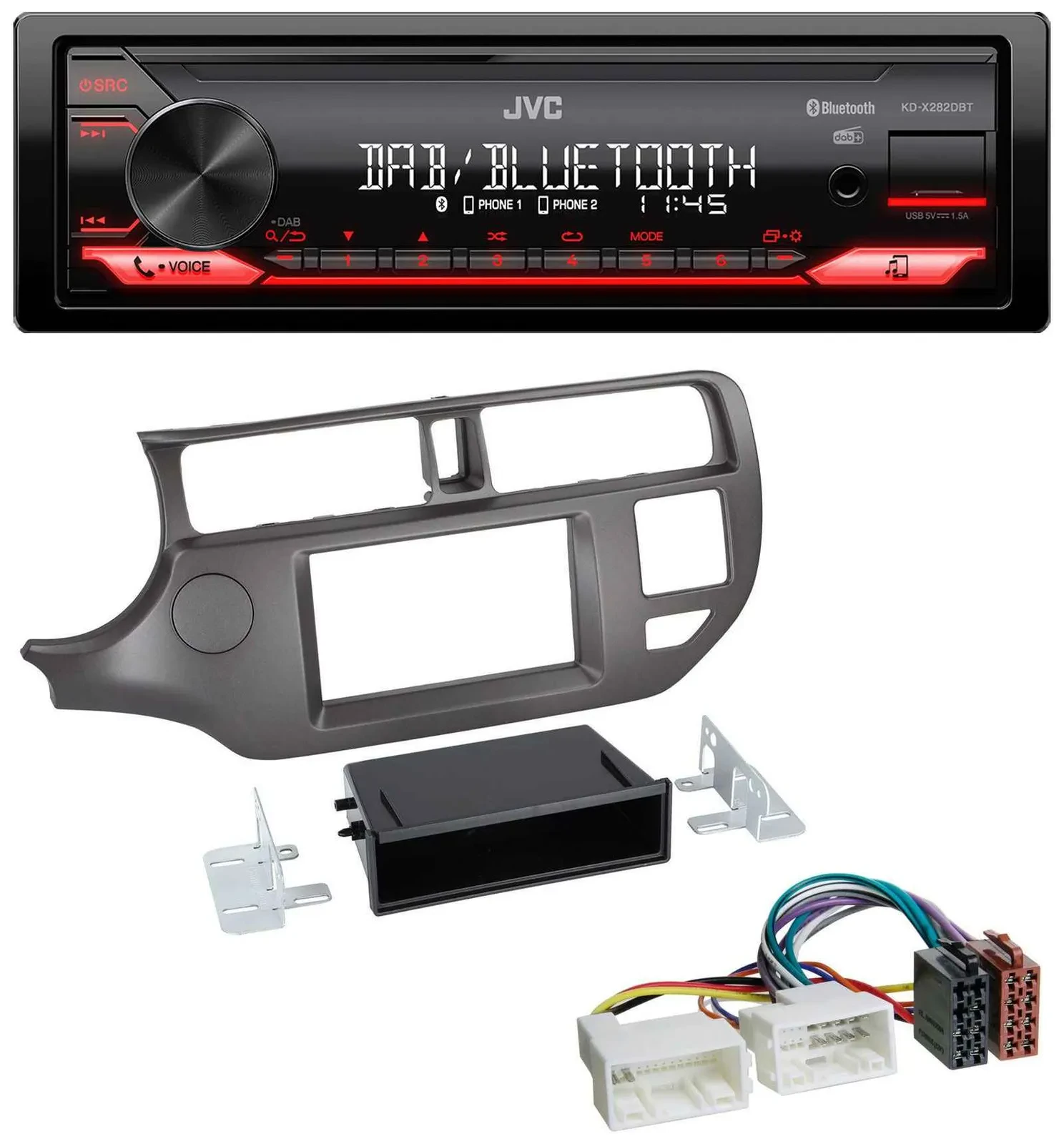 JVC Bluetooth USB DAB MP3 Autoradio für Kia Rio UB 2011-2014 anthrazit