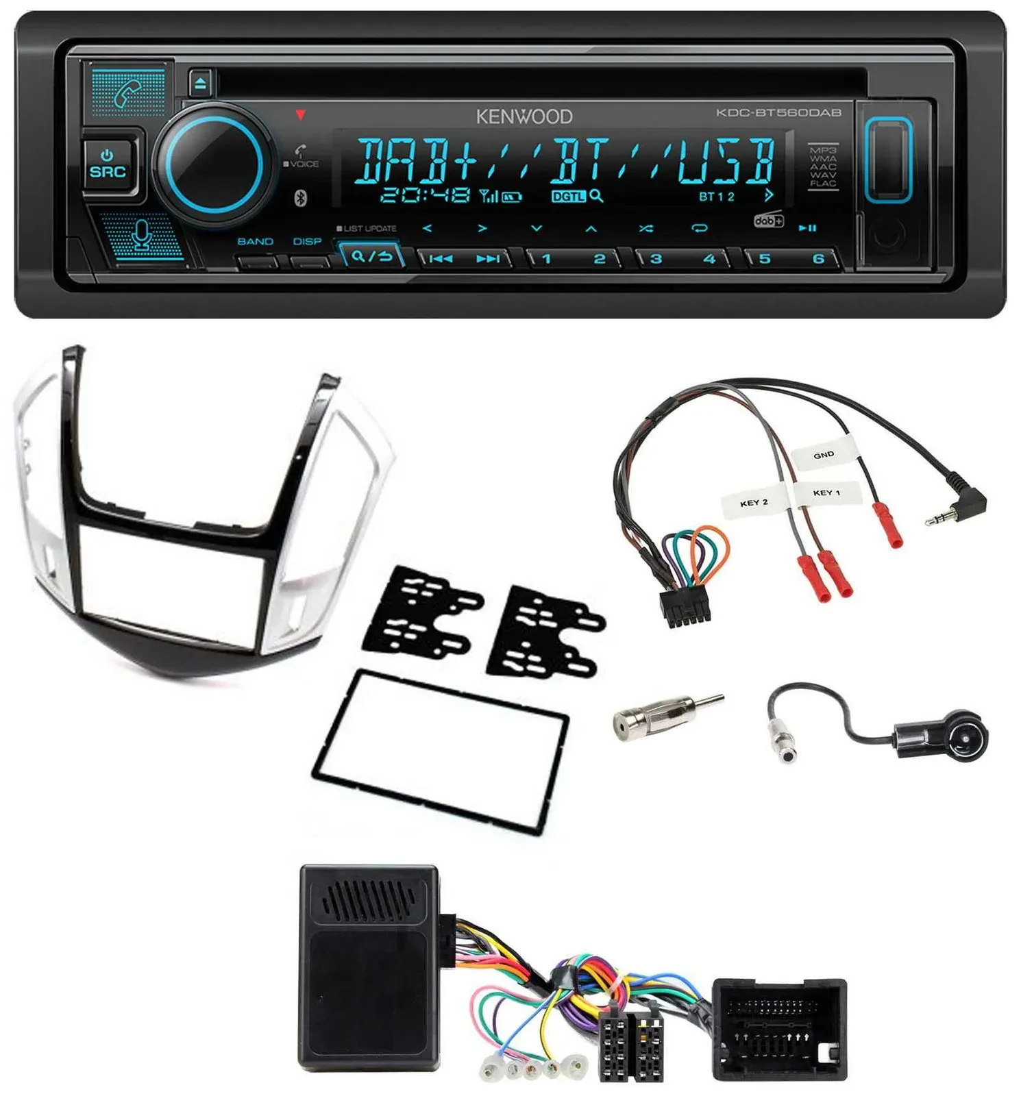 Kenwood Bluetooth DAB CD Lenkrad USB Autoradio für Chevrolet Cruze 2011-2016 sil