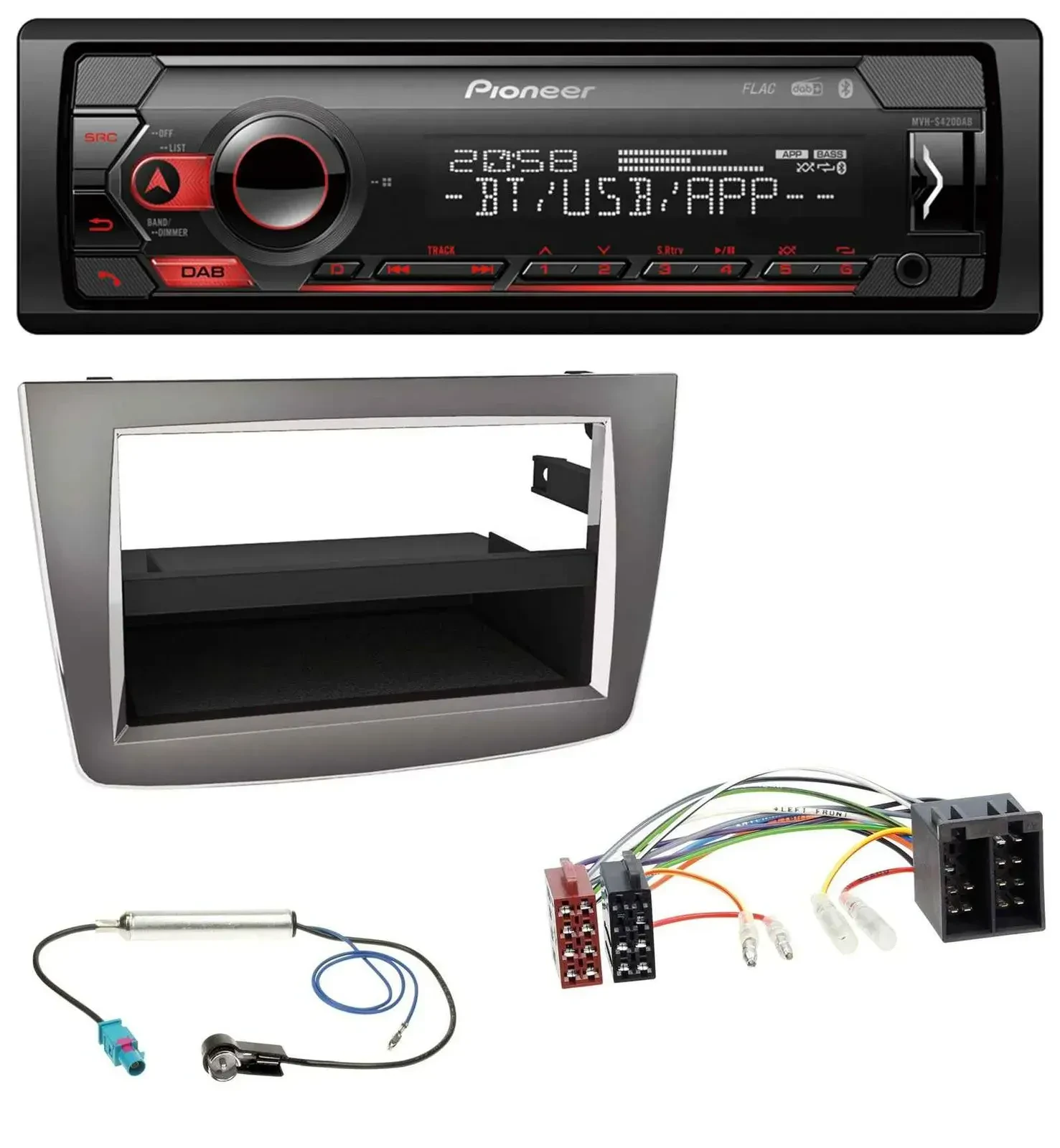 Автомагнитола Pioneer MP3 USB DAB Bluetooth для Alfa Romeo MiTo (955, 2008–2014) ISO, темный