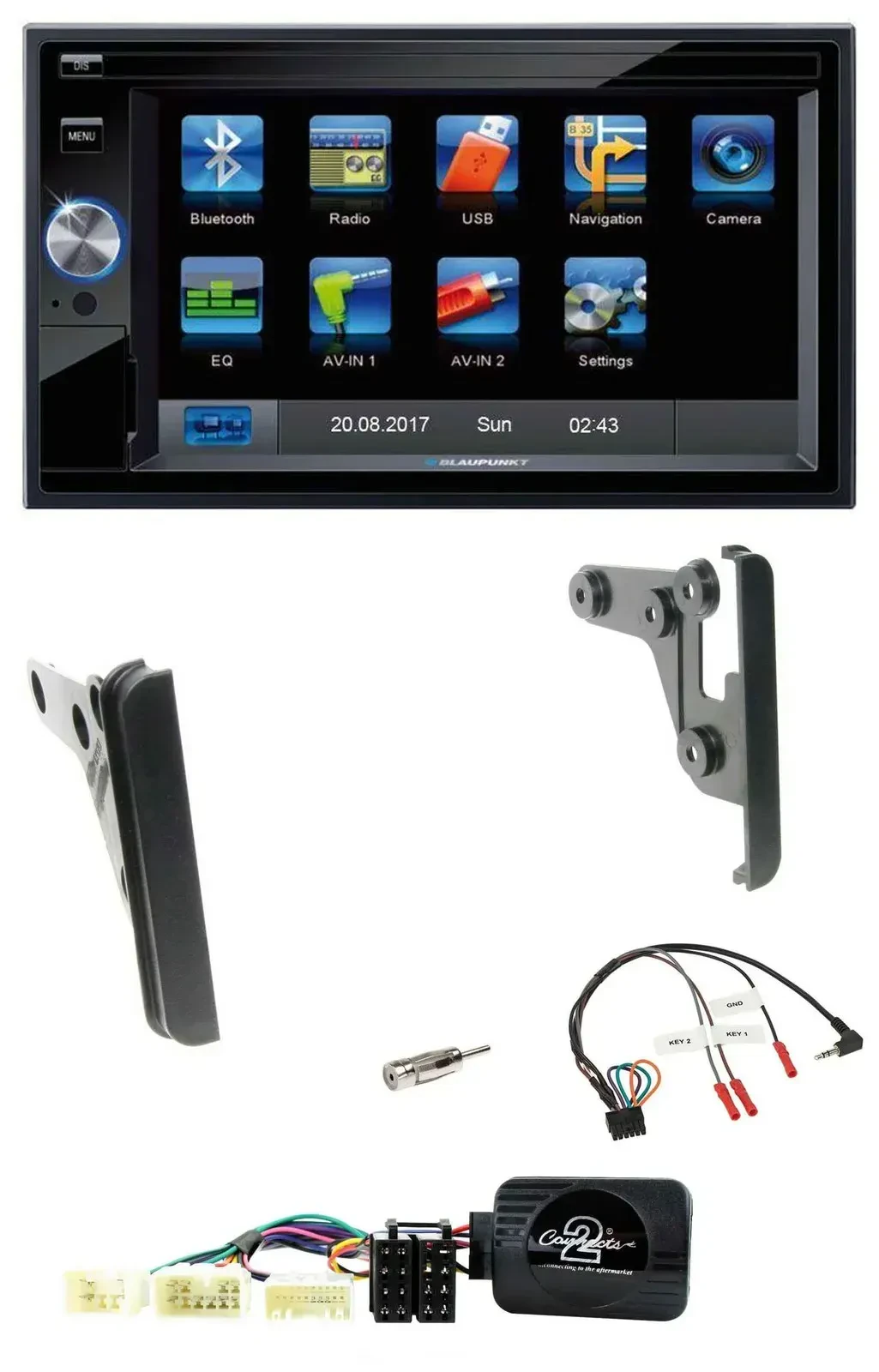 Blaupunkt 2DIN Bluetooth TMC USB Lenkrad SD Navigation für Toyota Yaris 2007-201