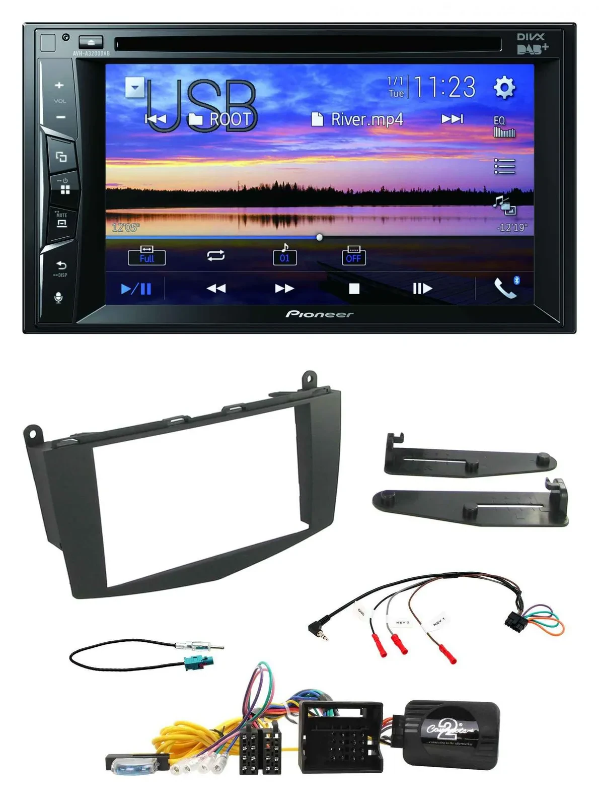 Автомагнитола для Mercedes C‑Class (2007–2011) Pioneer 2DIN, Bluetooth, USB, DVD, DAB, поддержка управления на руле