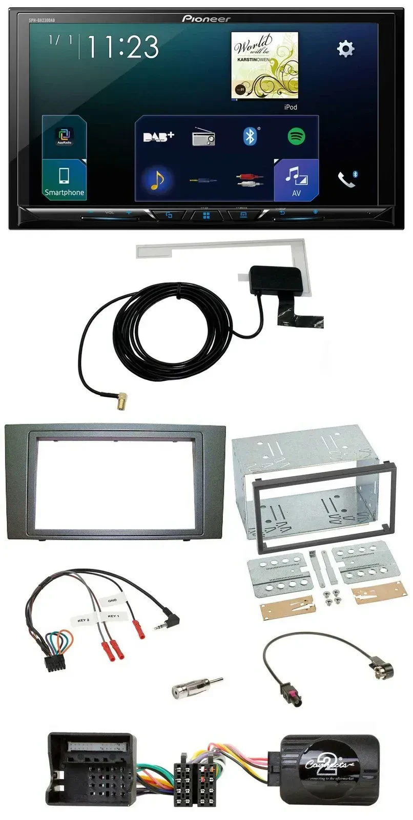 Автомагнитола для Ford Mondeo 2003–2007 Pioneer 2DIN, DAB, USB, Bluetooth, поддержка кнопок на руле, черный