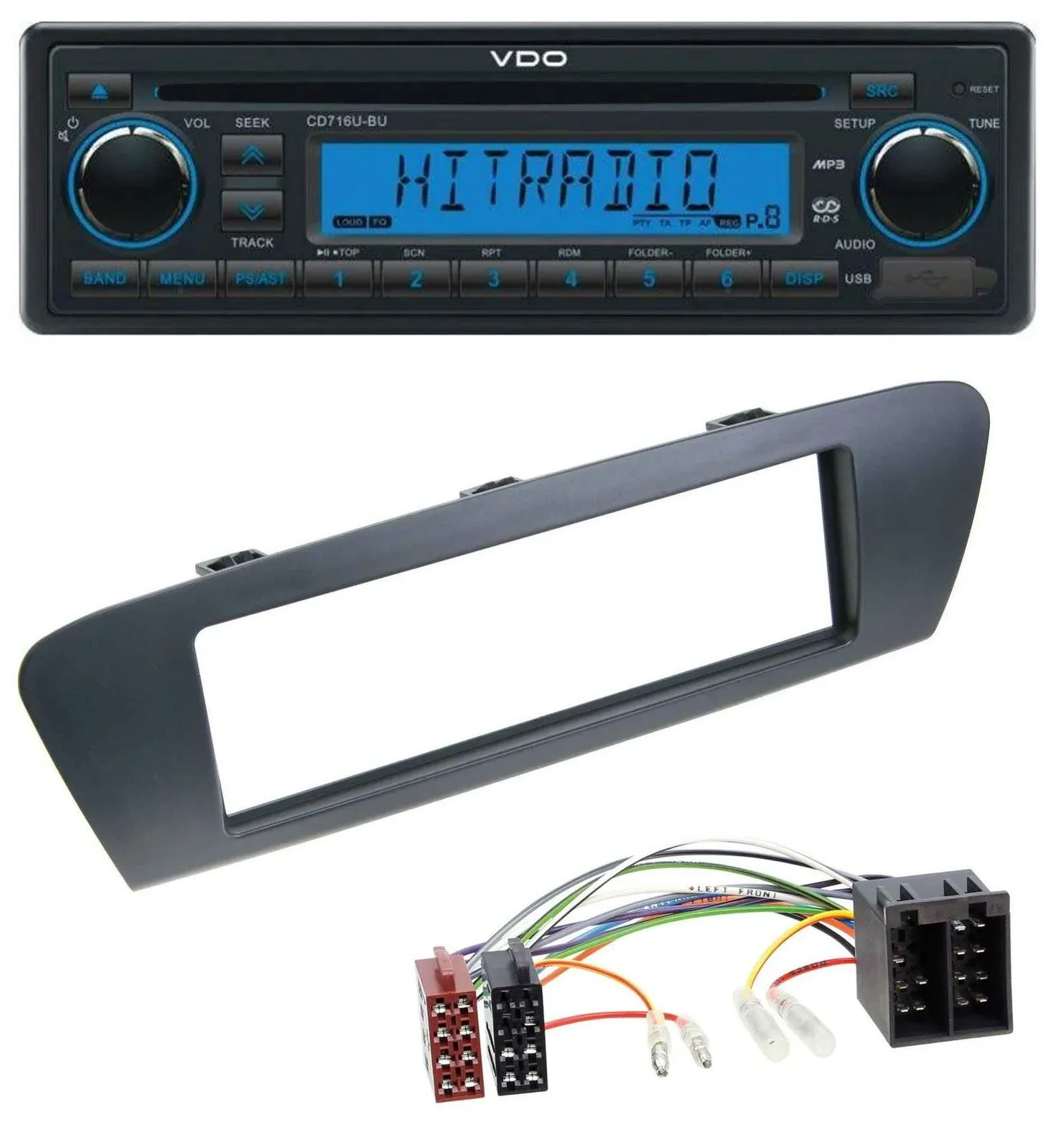 VDO AUX MP3 1DIN CD USB Autoradio für Renault Scenic (ab 09) - grau