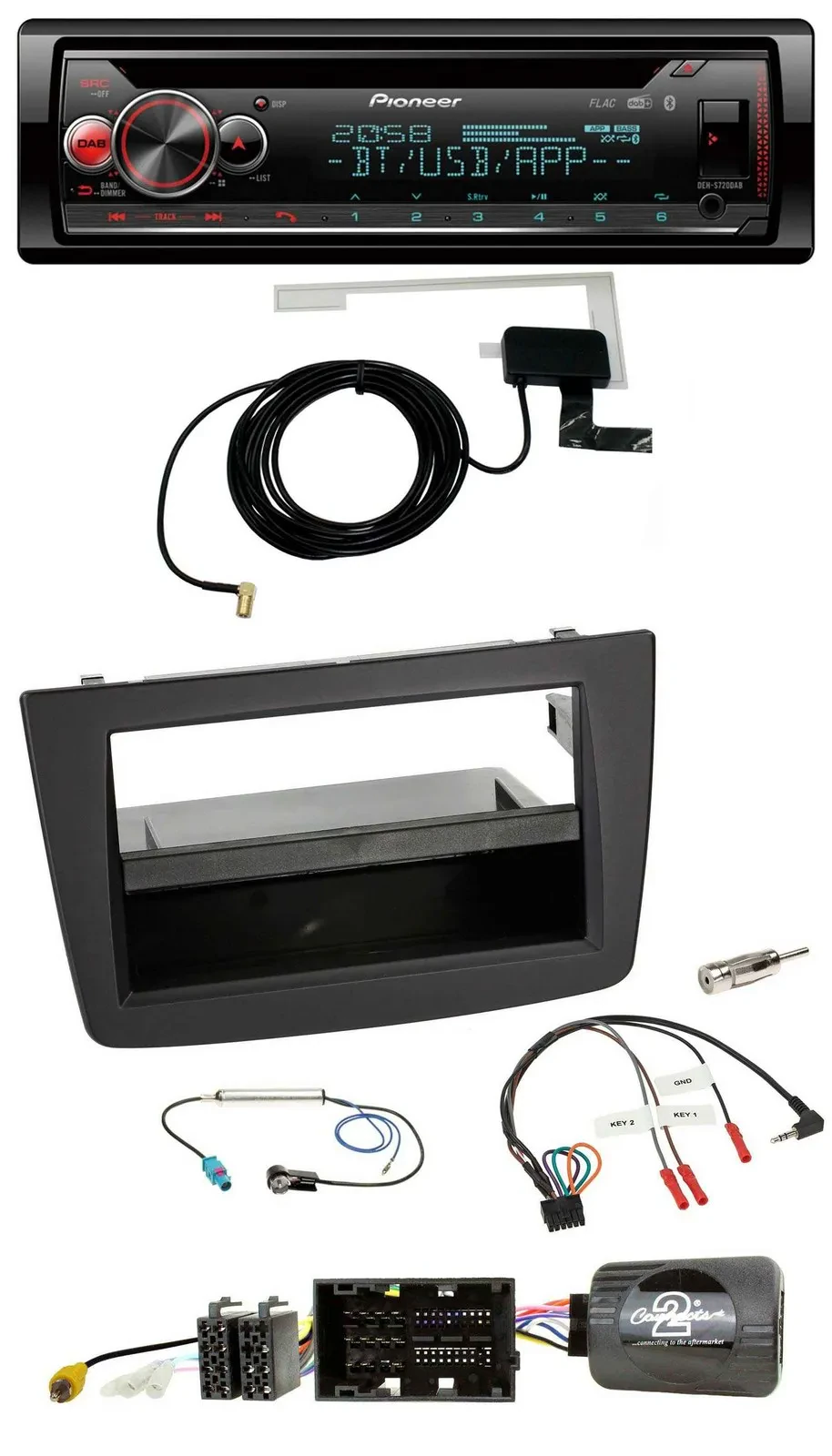 Автомагнитола для Alfa Romeo MiTo 955 (2014–2018) Pioneer DAB, CD, USB, Bluetooth, совместимая с кнопками на руле, черная