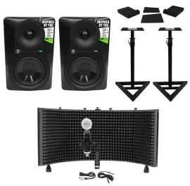 (2) Mackie MR524 5” 50w Powered Studio Monitors+Condenser Mic+Stands+Pads+Shield